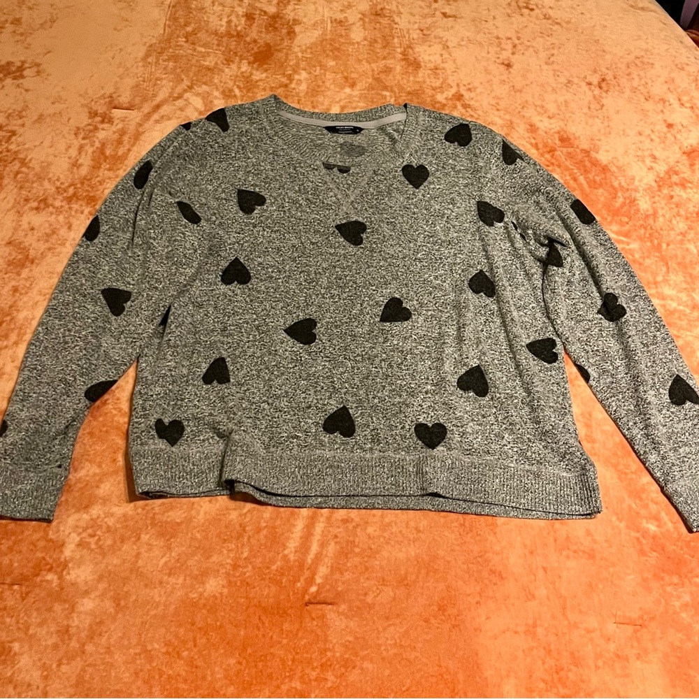 Lucky Brand Charcoal Hearts Knit Top